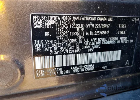 2020 Toyota Rav4 Xle from USA, damaged, VIN 2T3W1RFV7LC044853